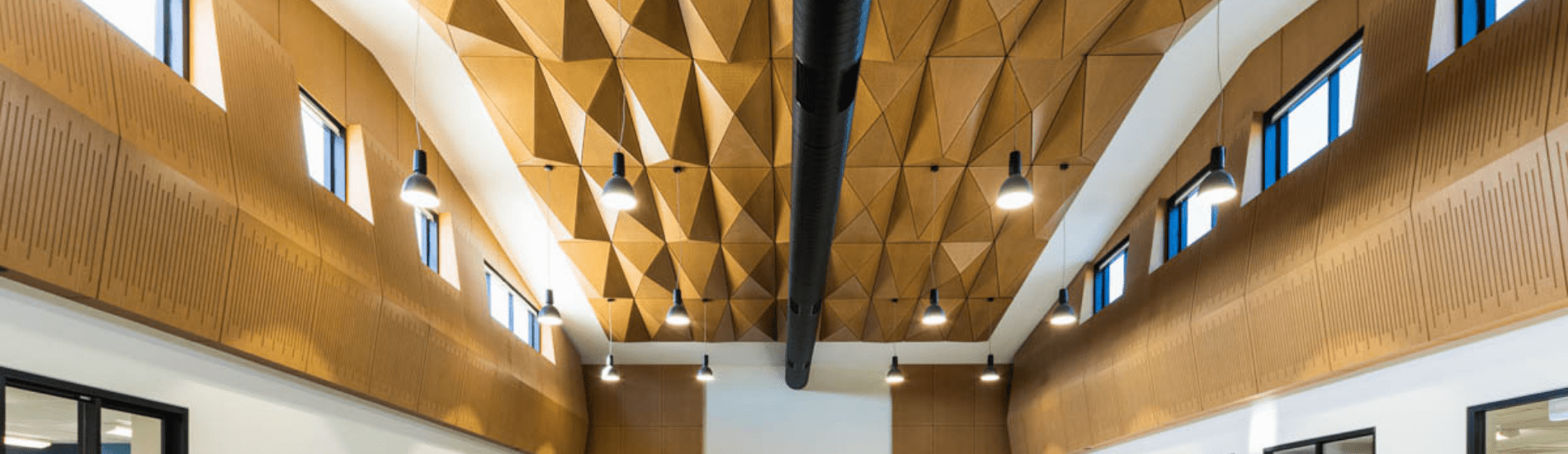 Incredible three-dimensional feature ceiling created for new college learning centre.