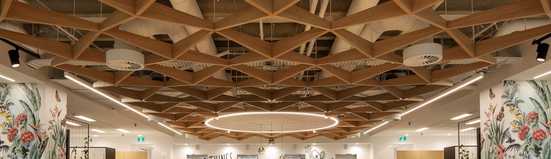Lightweight MAXI BEAM Form Woven Effect on Workspace Ceiling