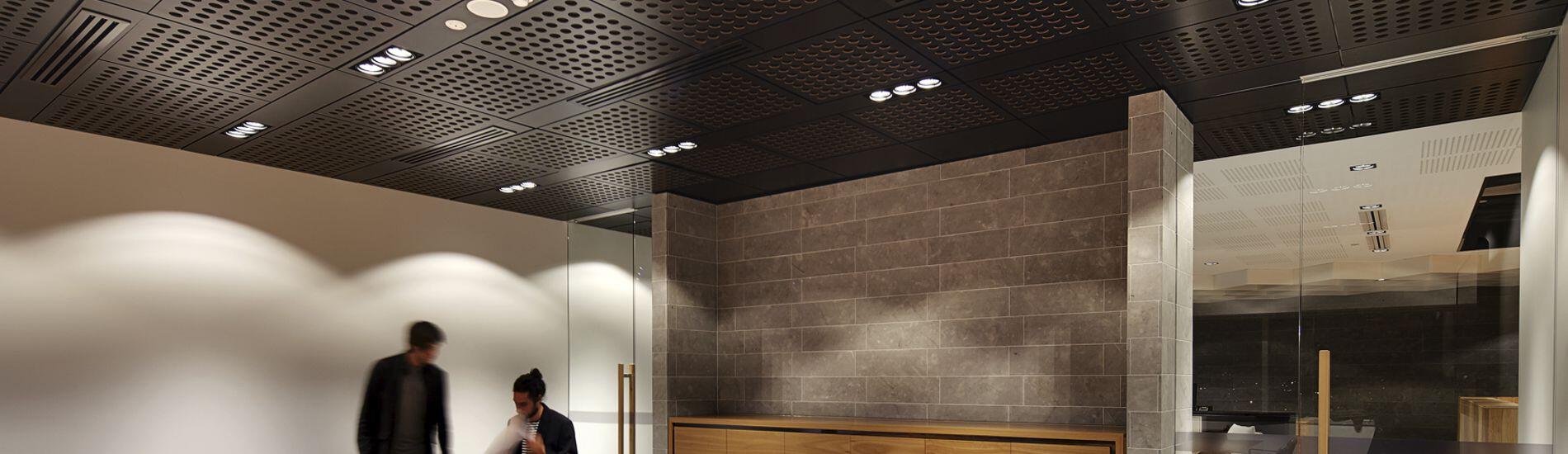 SUPATILE SLAT Ceiling Tiles and SUPACOUSTIC Panels Used To Address Acoustics Over Multiple Levels of Workplace Fitout