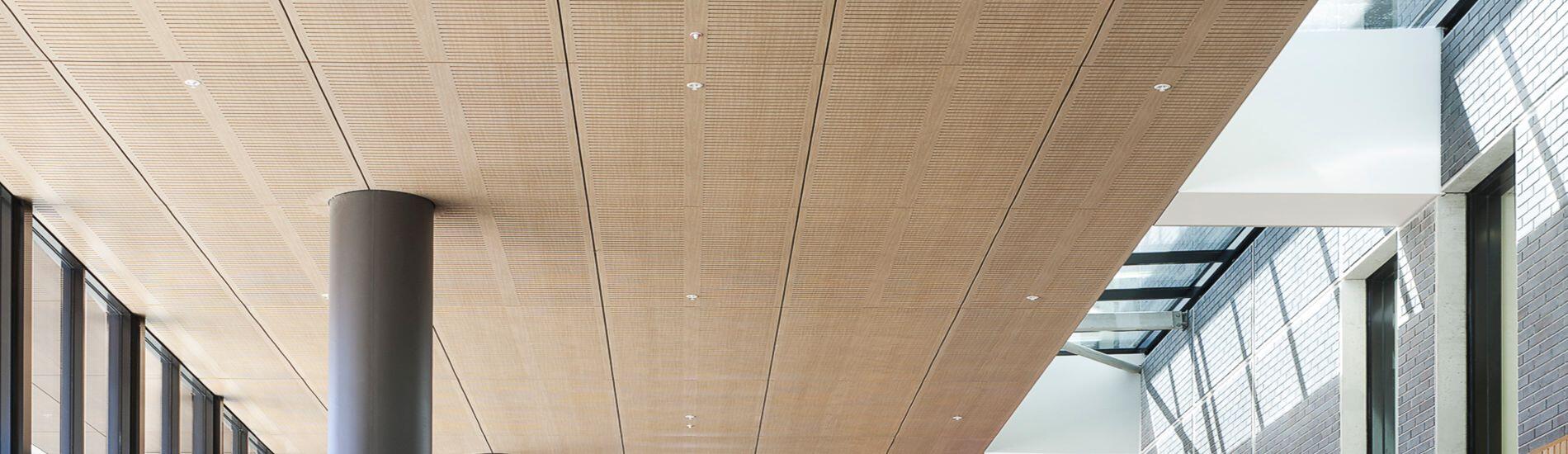 SUPACOUSTIC Slotted Acoustic Panel Ceiling Meet BCA Compliance for Ceiling of Large Hospital Atrium