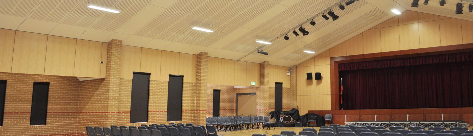 SUPACOUSTIC and SUPALINE panels in mixed finishes a durable acoustic solution for school hall