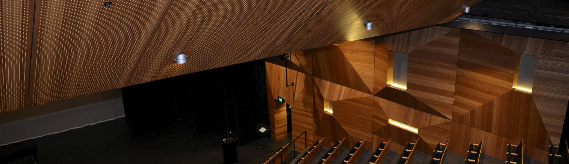 SUPACOUSTIC Acoustic and SUPALINE Decorative Natural Timber Veneer Panels Throughout School Theatre