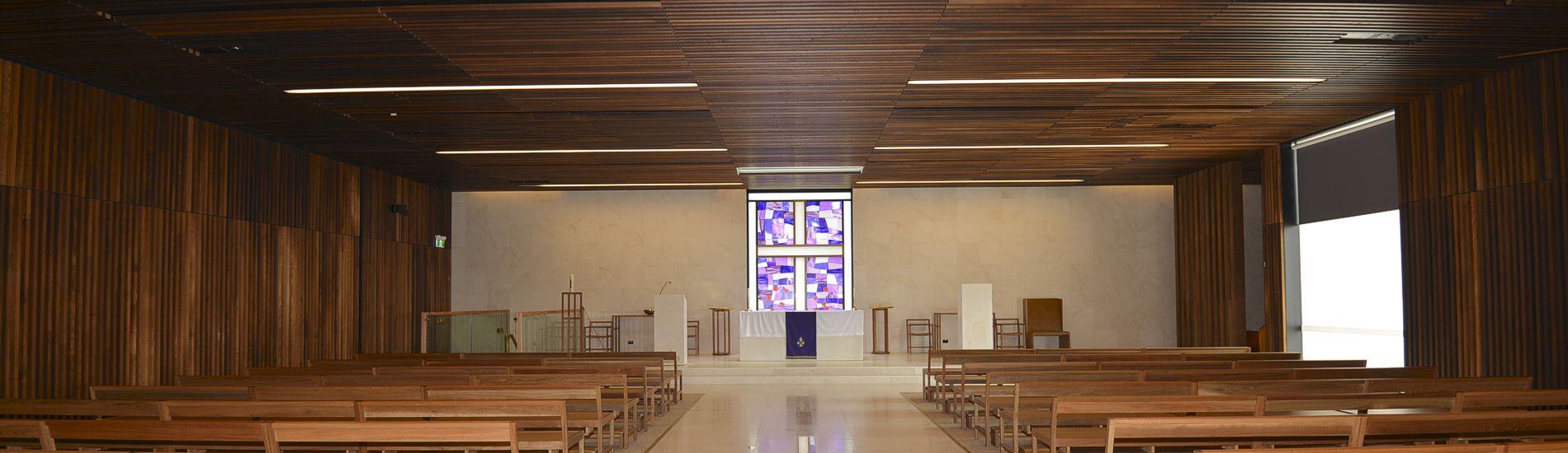 SUPASLAT Slatted Cambia Ash Wall and Ceiling Panels Create Transcendent Warmth Throughout Army Chapel
