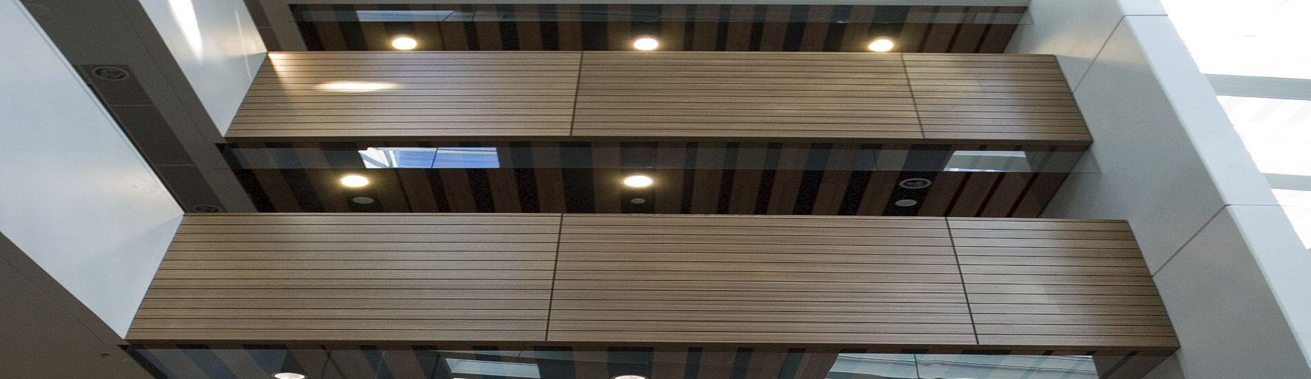SUPASLAT decorative panels on ceilings, walls and balustrades of building atrium