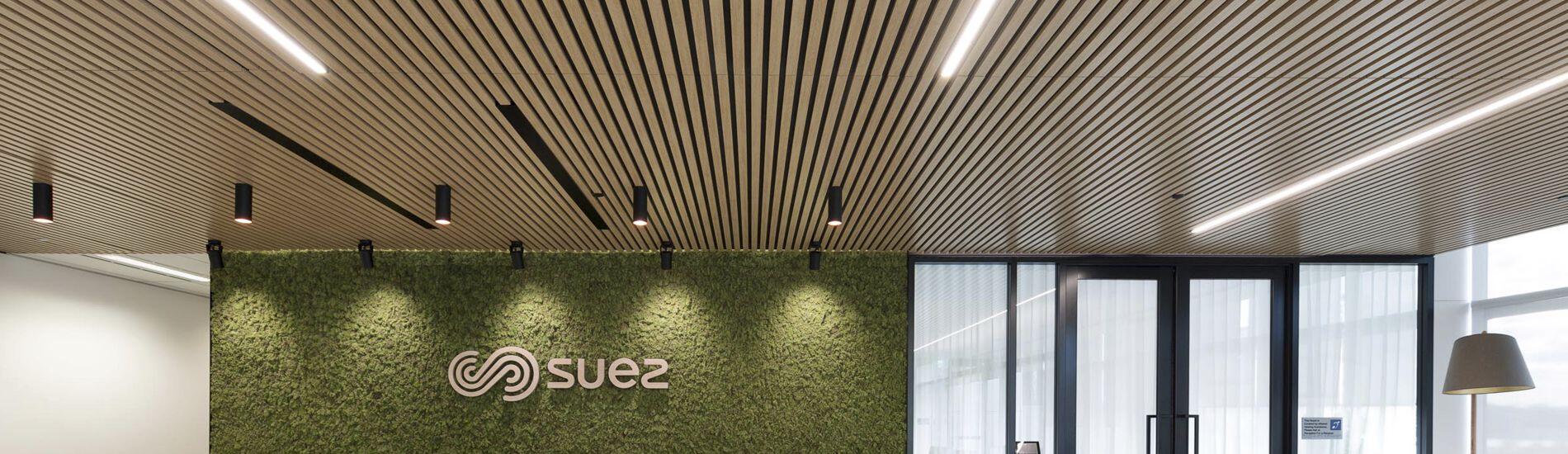SUPASLAT Acoustic Slatted Ceiling Throughout Workplace Reception