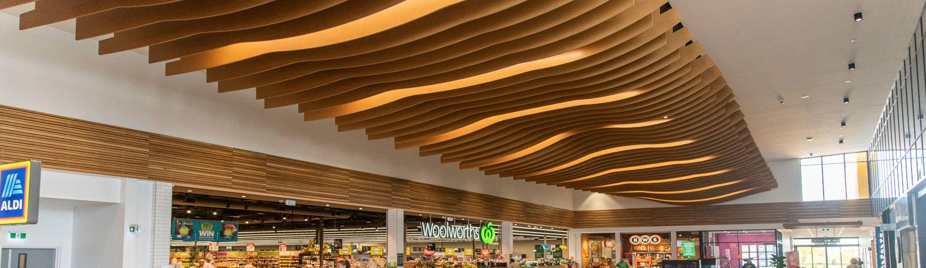 WAVE BLADES Aesthetic Ceiling Suggest Maritime Theme in Shopping Mall